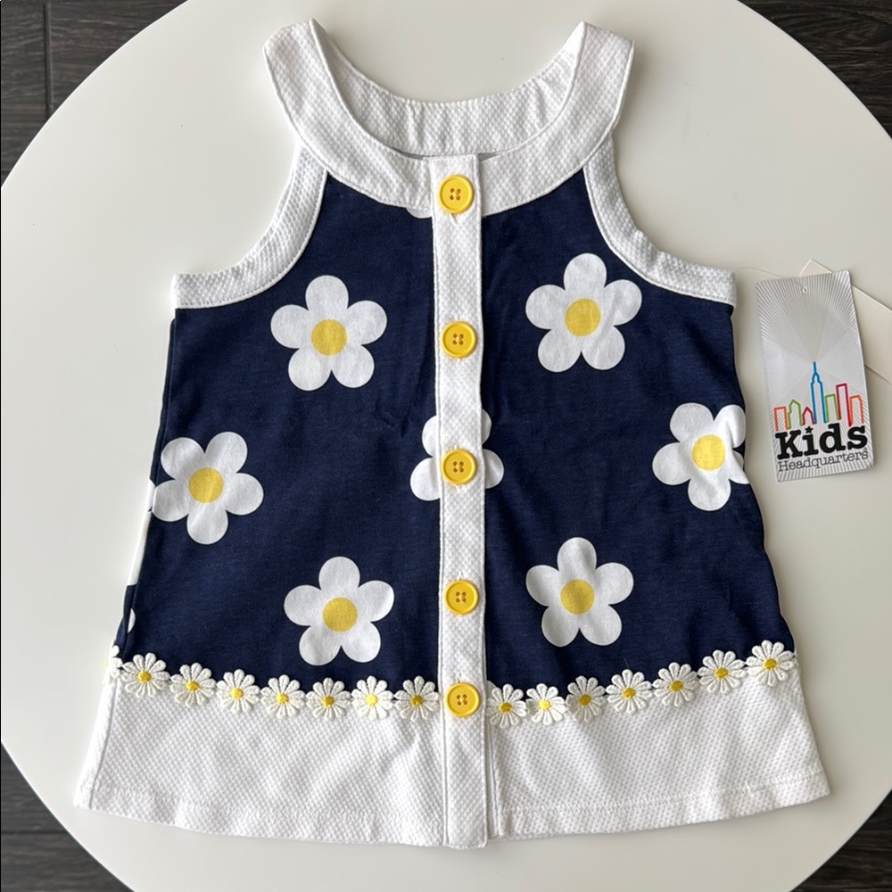 NWT Kids Headquarters Navy and White Floral Top 4T